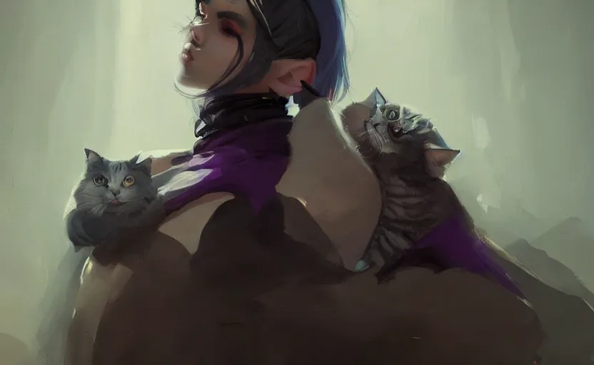 Image similar to a painting of swervy trending on artstation in the style of greg rutkowski, beautiful, sensual, woman with cat, cat ears, purple, portrait