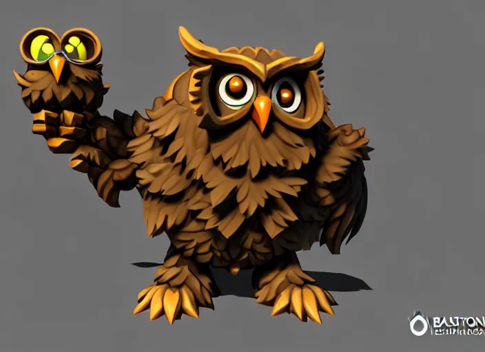 Image similar to owlbear, stylized stl fantasy miniature, 3 d render, activision blizzard style, hearthstone style