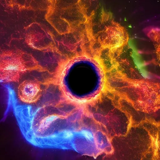 Image similar to supernova explosion is attracted by a black hole : : centrifugal force : : dragon eye, hyper detailed, cristal clear reflexions : : sculpy, golden and imperial blue palette colors 8 k