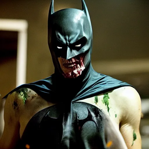 Image similar to Film still of zombified Batman, from The Walking Dead (2010 TV Show)