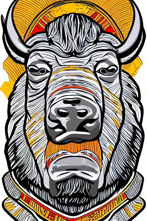 Image similar to A portrait of a dictator bull, sticker, highly detailed, colorful, illustration, smooth and clean vector curves, no jagged lines, vector art, smooth