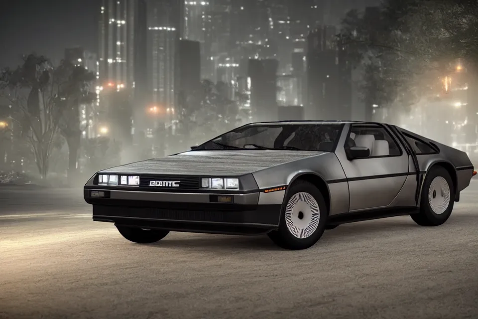 Prompt: ultra realistic delorean dmc 5, dark cinematic, volumetric, realistic, 3 d render, realistic render, cinematic lighting, volumetric lighting, atmospheric, cinematic, unreal engine 5, unreal engine render, octane render, hd, photorealism, hyper realistic, photo, 8 k