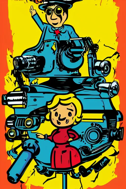 Image similar to fallout 7 6 retro futurist illustration art by butcher billy, sticker, colorful, illustration, highly detailed, simple, smooth and clean vector curves, no jagged lines, vector art, smooth andy warhol style