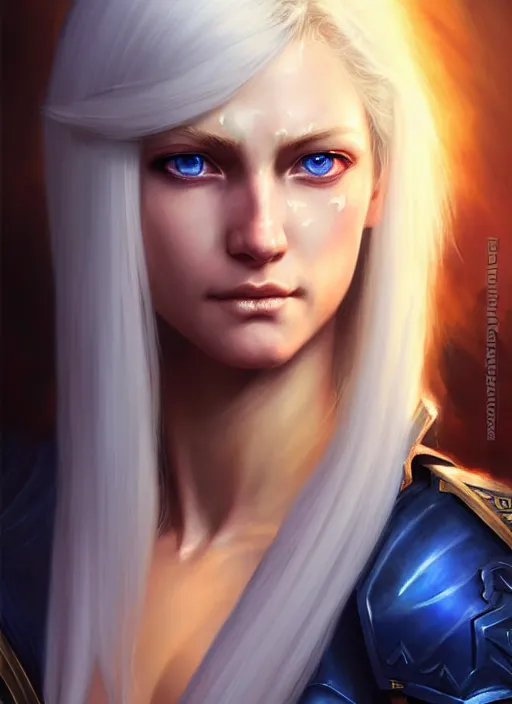 Prompt: a _ fantasy _ style _ portrait _ painting _ of white female paladin with blonde hair and blue eyes shy, scar under left eye, holy oil _ painting _ unreal _ 5 _ daz. _ rpg _ portrait _ extremely _ detailed _ artgerm _ greg _ rutkowski _ greg