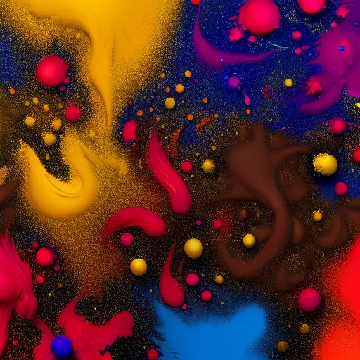 Image similar to color powder explosion on top of baroque renaissance painting, particles, fine detail, damien hirst and jackson pollock and james jean, golden ratio, fractal, sharp focus, artstation