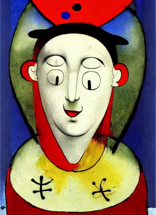 Image similar to portrait of young woman in renaissance dress and renaissance headdress, art by joan miro