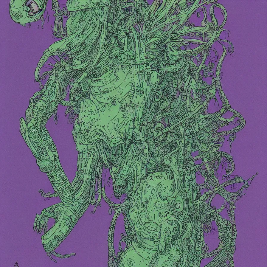 Image similar to ( an alien king, record jacket design ) by mœbius