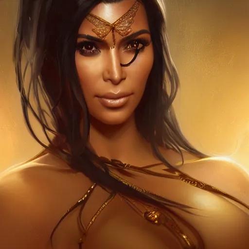 Image similar to Kim Kardashian , D&D, fantasy, intricate, cinematic lighting, highly detailed, digital painting, artstation, concept art, smooth, sharp focus, illustration, art by Artgerm and Greg Rutkowski and Alphonse Mucha