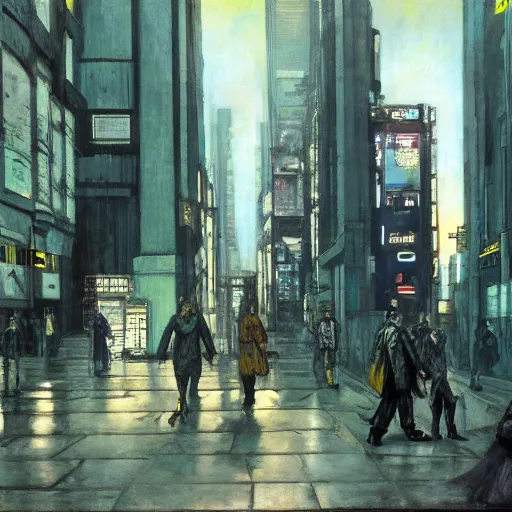 Prompt: a cyberpunk street scene by Rodin