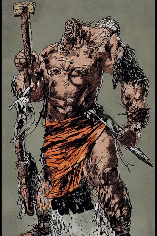 Image similar to ancient historically accurate depiction of the Bible Character Goliath of Gath, the Philistine warrior giant by frank miller