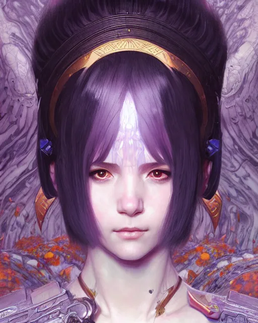 Image similar to portrait of beautiful cute young maiden girl with short white hairs in warhammer armor, art by ( ( ( kuvshinov ilya ) ) ) and wayne barlowe and gustav klimt and artgerm and wlop