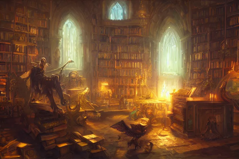 Prompt: an occult library buzzing with magical energy, fantasy illustration, digital painting, trending on artstation, johan grenier, tony sart, 8 k wallpaper