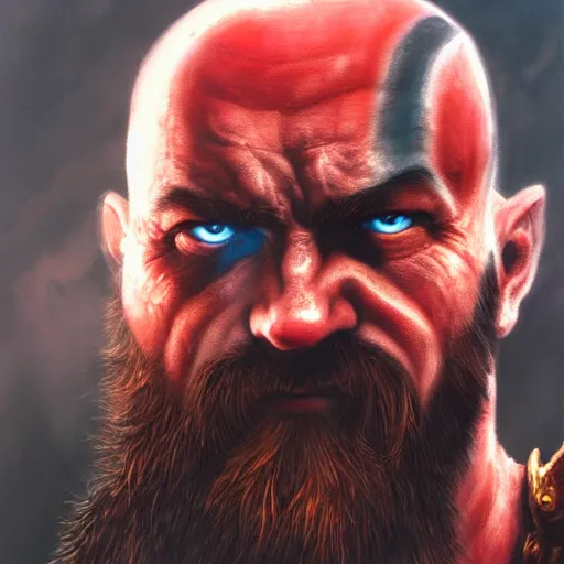 Image similar to Kratos, elden ring boss, matte painting, detailed, elden ring, oil on canvas