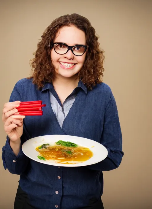 Image similar to teacher with ramen for hair, 4 k, 8 k, portrait