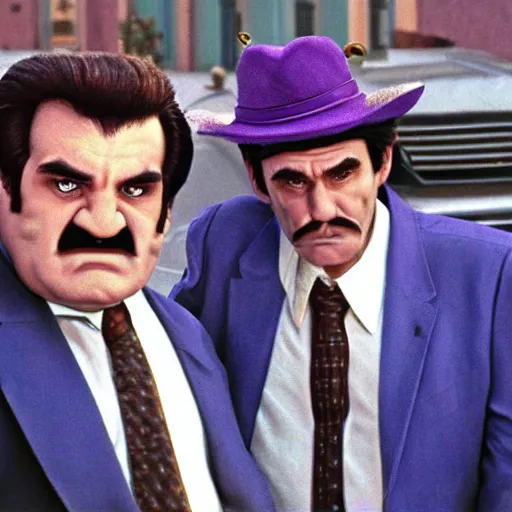 Prompt: wario and waluigi in goodfellas ( photo realistic and hyperrealistic and in high quality )