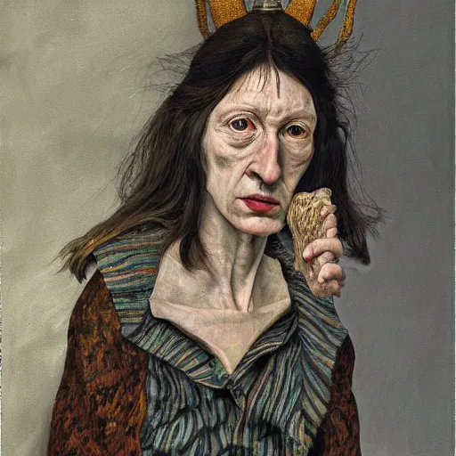 Prompt: high quality high detail painting by lucian freud, hd, portrait of a female warlock, fantasy