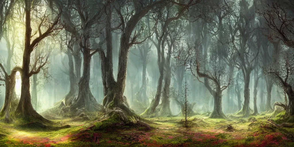 Image similar to beautiful matte painting of a fantasy forest