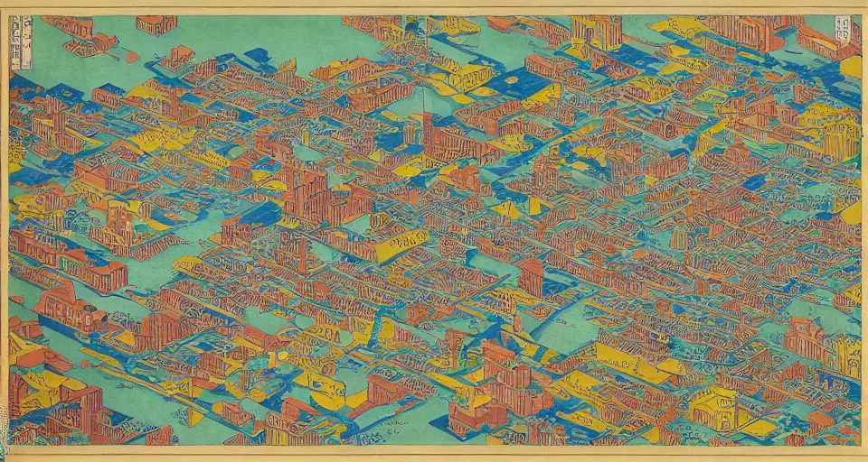 Image similar to 3 d isometric information map of a city island. time series charts, pie plots and other modern dashboards. diego rivera, egon schiele, ( ukiyo - e influence ). hyperdetailed.