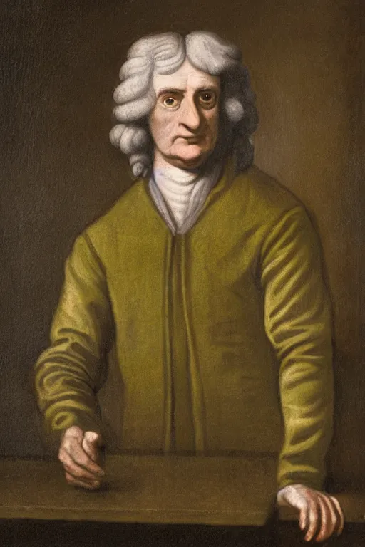 Prompt: a portrait of Isaac Newton with a green apple on his head, 8k, HDR, CG Society