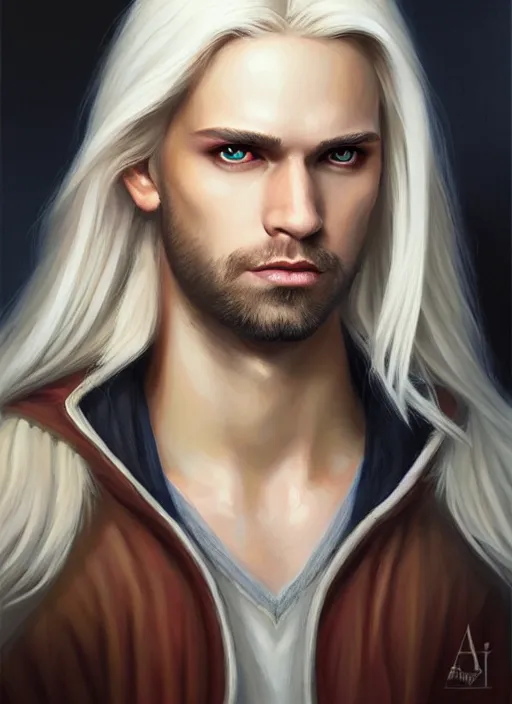 Image similar to a _ fantasy _ style _ portrait _ painting _ of male, long dark blonde hair and blonde stubble, white, rpg dnd oil _ painting _ unreal _ 5 _ daz. _ rpg _ portrait _ extremely _ detailed _ artgerm _ greg _ rutkowski _ greg