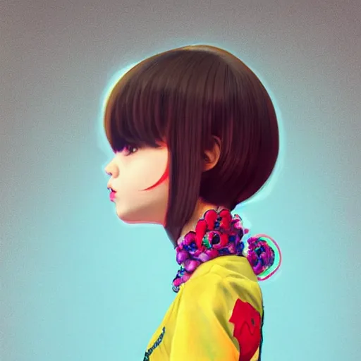 Image similar to little girl wearing an gucci's outfit. art by ilya kuvshinov, profile picture, inspired by hirohiko araki, highly detailed, 8 0 s anime art style, realistic, vogue cover