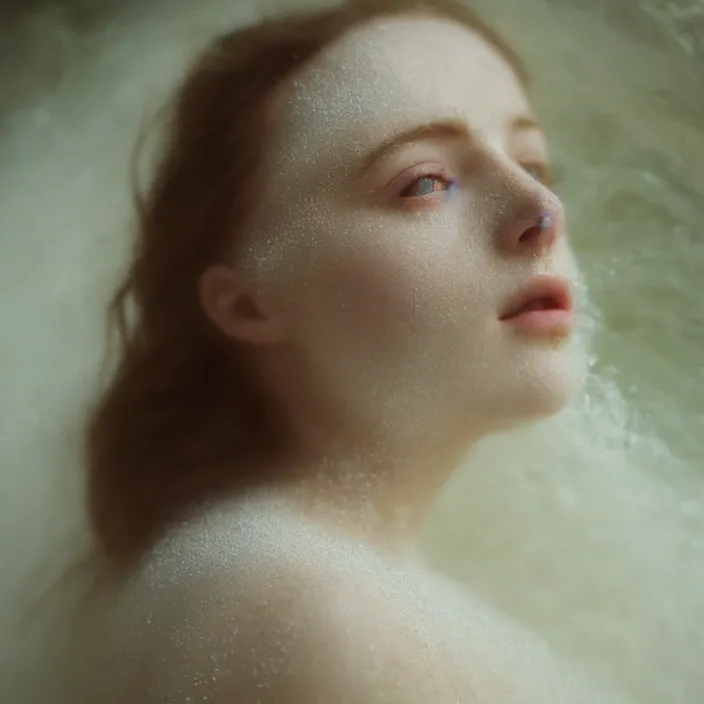 Image similar to Kodak Portra 400, 8K,ARTSTATION, CarolineGariba, soft light, volumetric lighting, highly detailed, britt marling style 3/4 ,portrait photo Close-up portrait photography of a beautiful woman how pre-Raphaelites, the face emerges from Pamukkale, thermal waters flowing down white travertine terraces, inspired by Ophelia paint ,and hair are intricate with highly detailed realistic beautiful flowers , Realistic, Refined, Highly Detailed, interstellar outdoor soft pastel lighting colors scheme, outdoor fine art photography, Hyper realistic, photo realistic