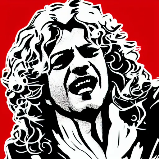 Image similar to 1 9 7 0 - young - robert - plant from led zepelin singing into the microphone, swagger, sticker - art, svg vector, adobe - illustrator