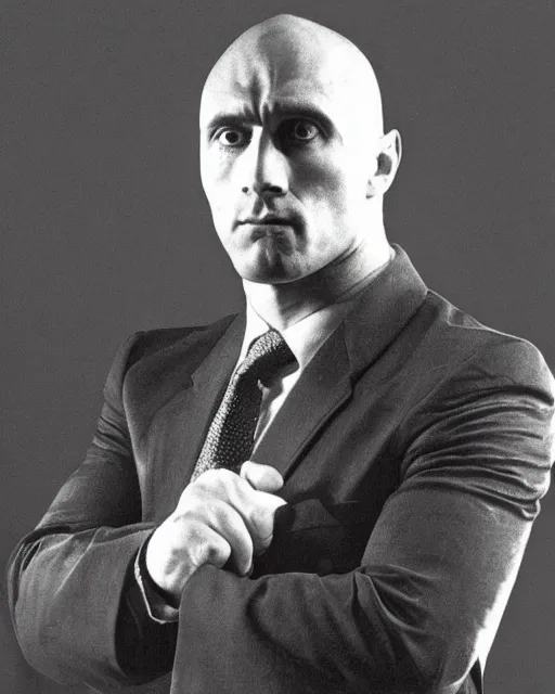 Prompt: a portrait of a 1 9 8 0 s kgb agent looking like the rock