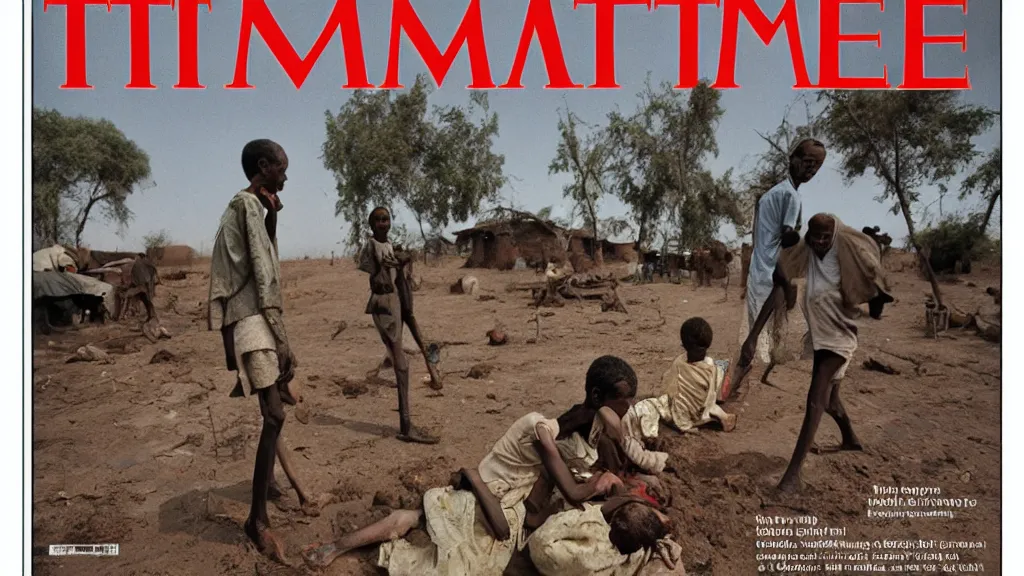 Image similar to 1 9 8 4 ethiopian famine and drought, in the cover of time magazine, 8 k