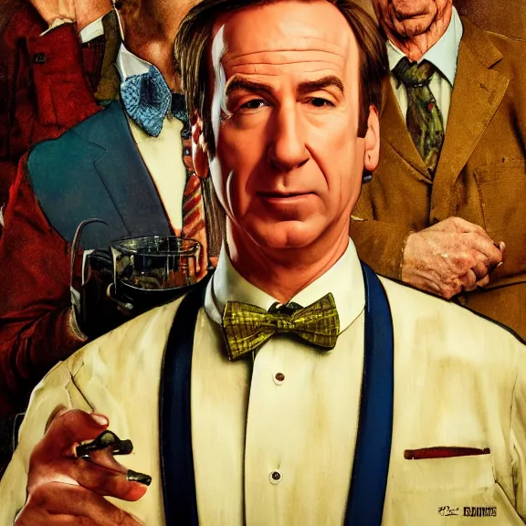Prompt: portrait of saul goodman in the style of norman rockwell, official promo art
