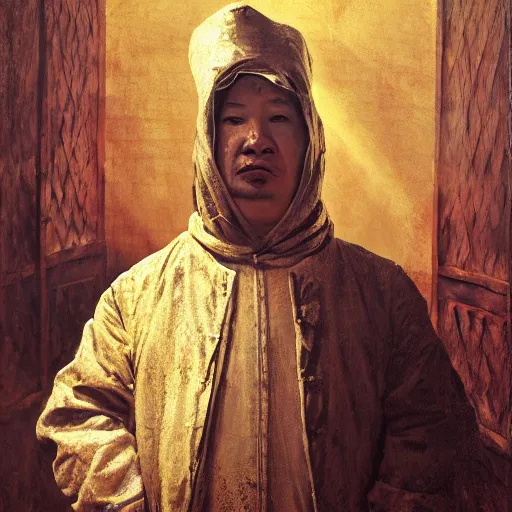 Prompt: chinese uyghur muslim prisoner and melting wax, wearing victorian rags, elite, disfigured, drooling, moist, unnatural movement, they are unhappy, bizzaro, baroque, renaissance, by emedios varo and anato finnstark and fenghua zhong, hyperrealism, 8 k, 3 d, masterpiece, texture