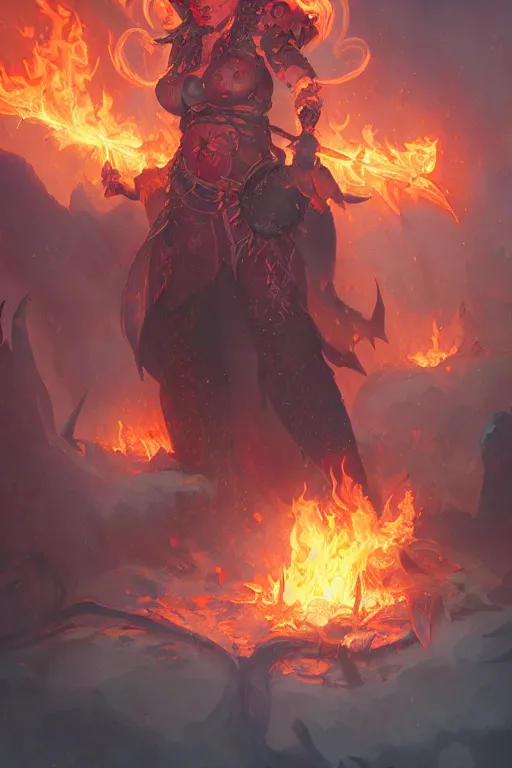 Image similar to a d & d with flames in their eyes, character concept art, illustration, world of warcraft, by greg rutkowski, emylie boivin, rossdraws