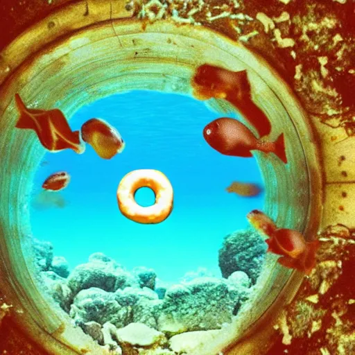 Image similar to donut under water sea , sunk deep water view , under water pictures