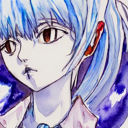 Image similar to watercolor sketch of rei ayanami