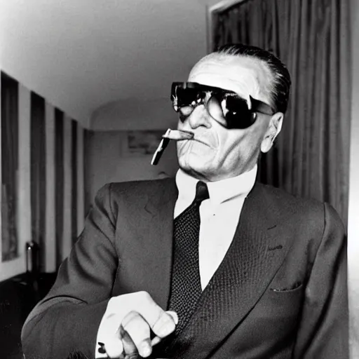 Prompt: josip broz tito smoking a cigar, futuristic style, retro - futuristic style. sci - fi, highly detailed,