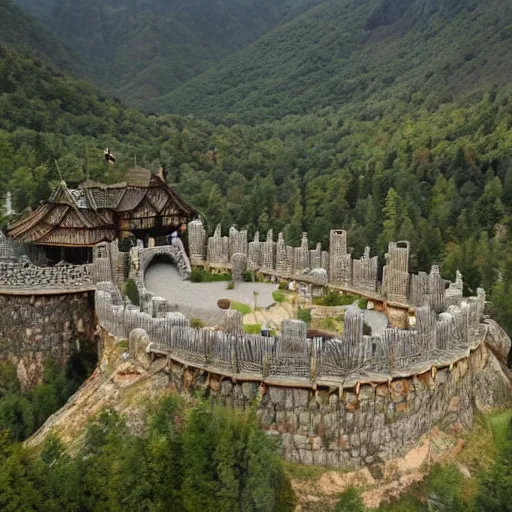 Image similar to a kingdom built into the side of a huge mountain range