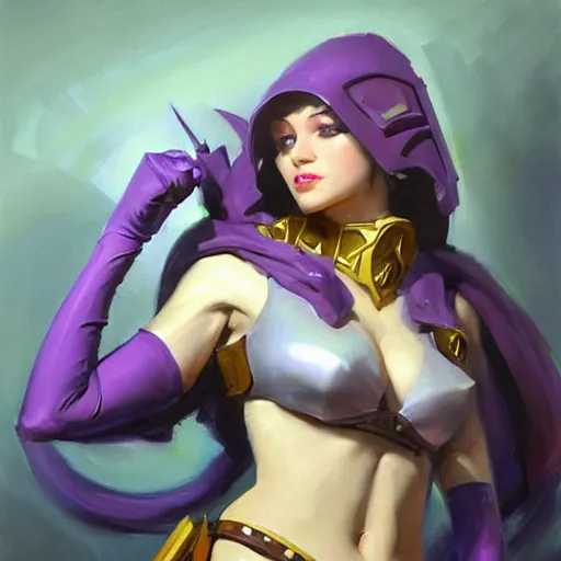 Image similar to greg manchess portrait painting of partially armored violet from league of legends as overwatch character, medium shot, asymmetrical, profile picture, organic painting, sunny day, matte painting, bold shapes, hard edges, street art, trending on artstation, by huang guangjian, gil elvgren, ruan jia, greg rutkowski, gaston bussiere