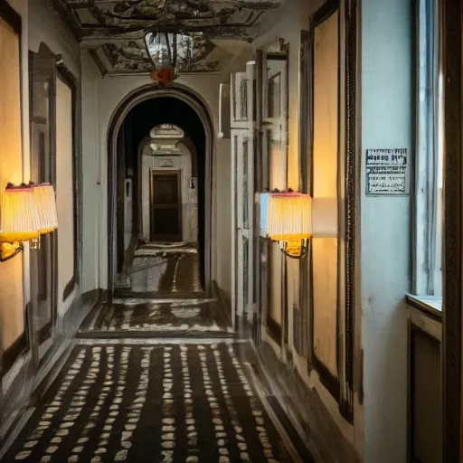 Image similar to grad budapest hotel in a haunted style