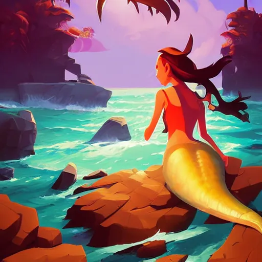 Image similar to painting mermaid treasure on sea of thieves game avatar hero smooth face median photoshop filter cutout vector, behance hd by jesper ejsing, by rhads, makoto shinkai and lois van baarle, ilya kuvshinov, rossdraws global illumination