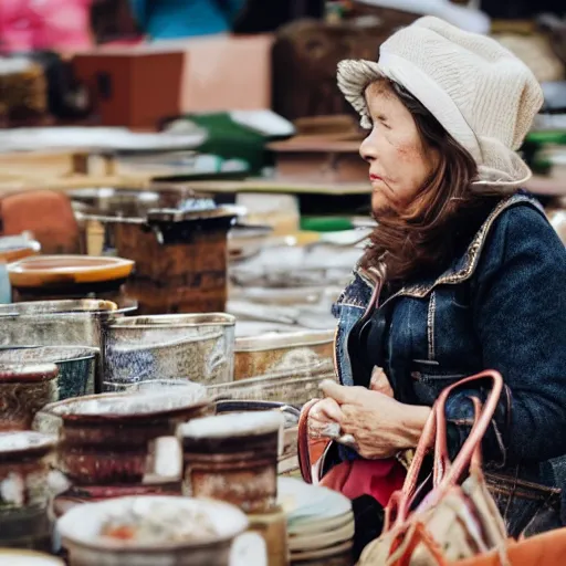 Prompt: Woman at flea market