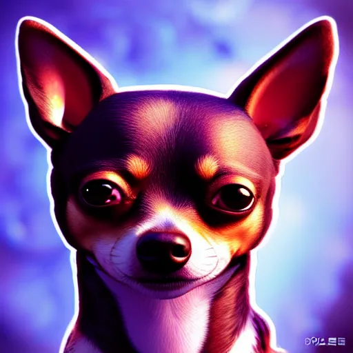 Image similar to a chihuahua with a third eye living in an extradimensional reality, in the style of wlop, illustration, epic, fantasy, hyper detailed, smooth, unreal engine, sharp focus, ray tracing, physically based rendering, renderman, beautiful