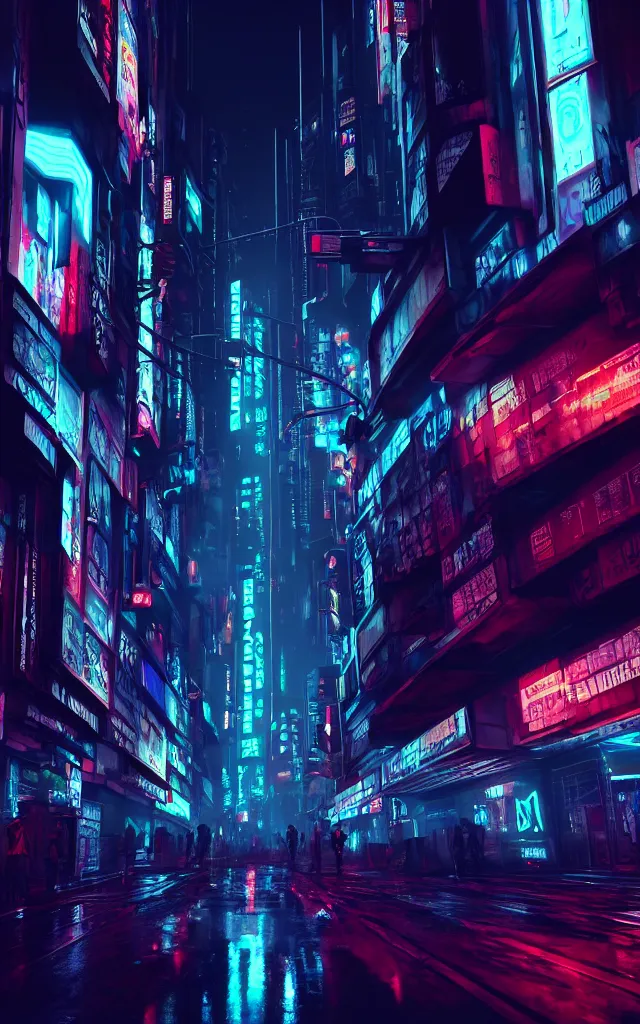 Image similar to concept art of a magnificent dark neon futuristic cyberpunk city bustling street at night cyberart by liam wong in the film akira rendered in octane, 3 d render, trending on cgsociety, blender 3 d