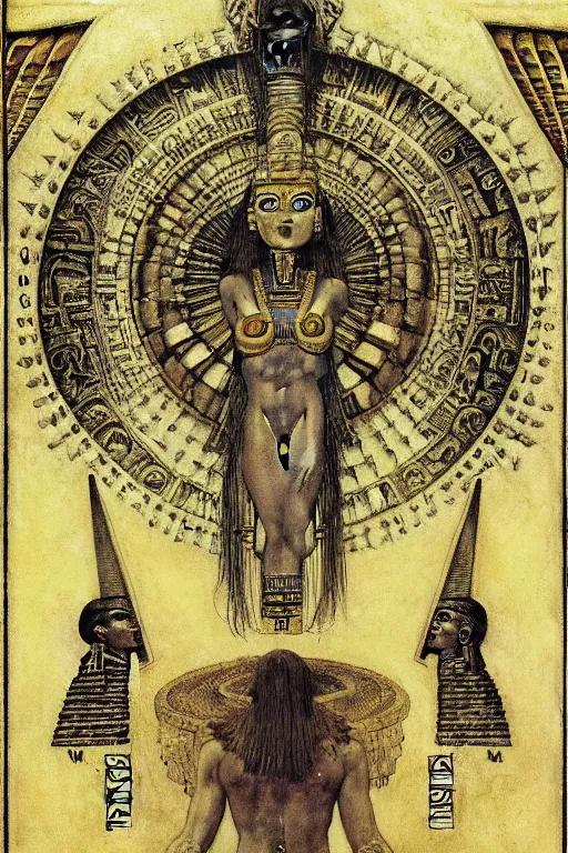 Prompt: occult diagram of mayan and egyptian art by wayne barlowe, gustav moreau, goward,  Gaston Bussiere and roberto ferri, santiago caruso, and austin osman spare, ((((occult art))))