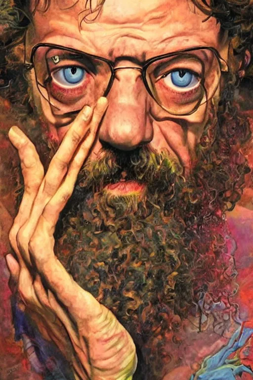 Prompt: an artistic joe jusko portrait of terence mckenna, renaissance themed