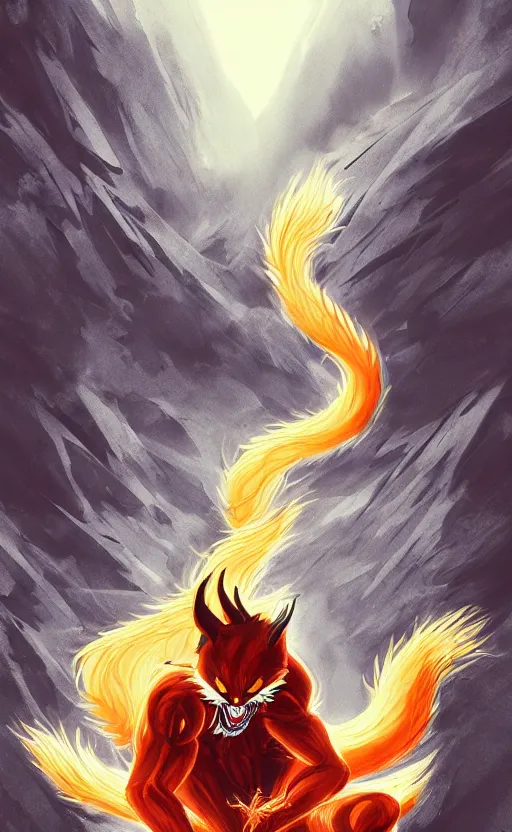 Image similar to venom as the nine tailed fox, kurama, dynamic lighting, photorealistic dark fantasy concept art, trending on art station, stunning visuals, creative, cinematic, ultra detailed