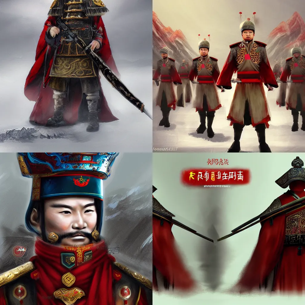 Prompt: Chinese imperial guard, calm, photo realistic, artstation, Fantasy, ancient China, concept art, winter