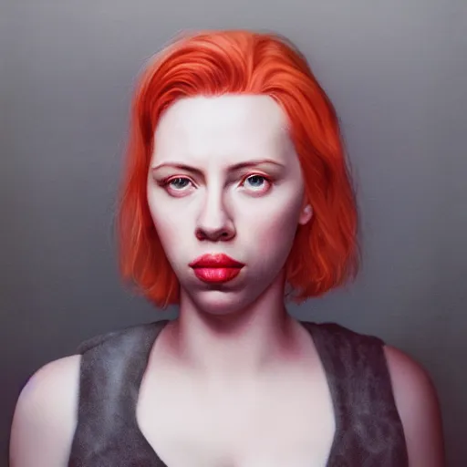 Image similar to realistic expired kodak film portrait of albino scarlet johansson, hyperrealism, photorealistic, detailed, atmospheric, 8 k, award winning photography, cinematic