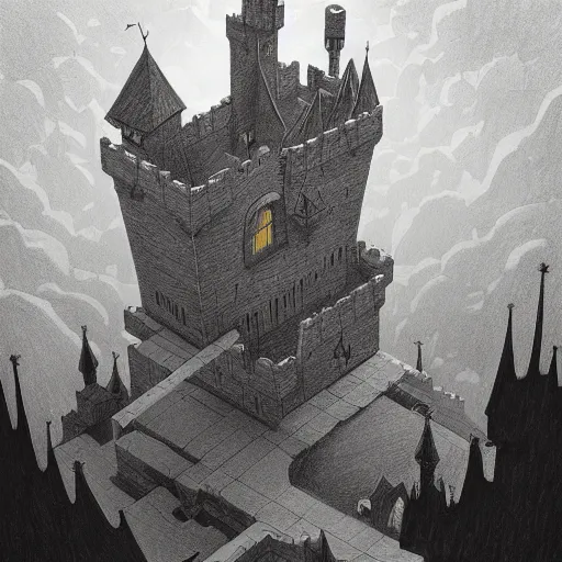 Prompt: A beautiful drawing of a castle in the clouds. instruction manual by Anton Fadeev, by John Kenn Mortensen graceful