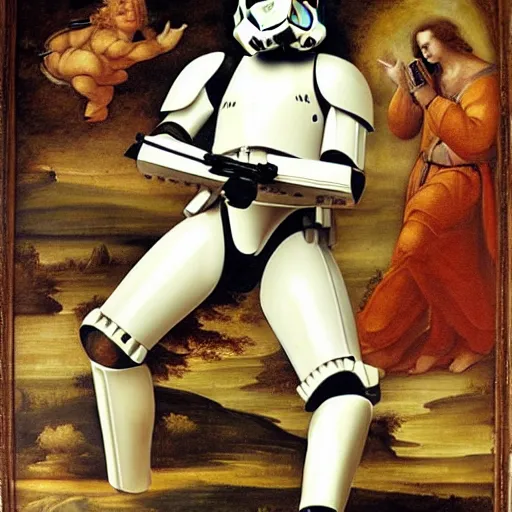 Image similar to Renaissance painting of a Stormtrooper