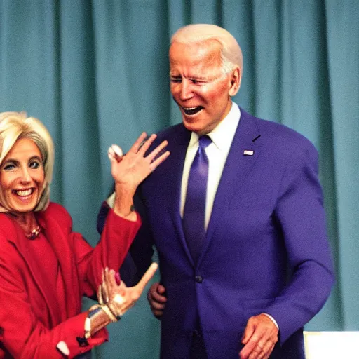 Image similar to ((((alien wearing a wig and a dress)))) and Joe Biden at a press conference, photograph, highly detailed, 4K